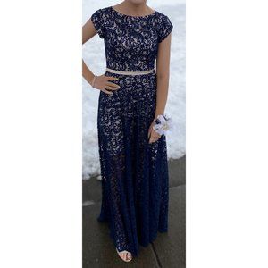 symphony of venus cream dk blue lace dress